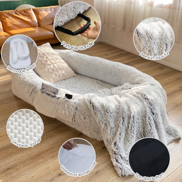 Human Dog Bed Fits You and Pets for People Doze Off, Washable Faux Fur Napping - Picture 3 of 6